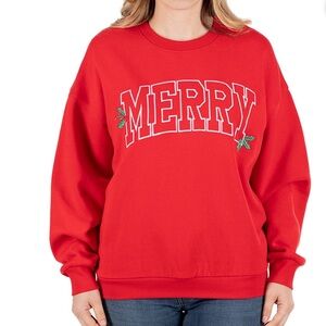 NWT State of Mine Women’s Large Red 'Merry' Embroiderer Sweatshirt